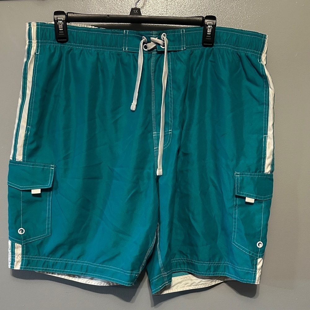 Stylish Teal and White Men's Swim Board Shorts